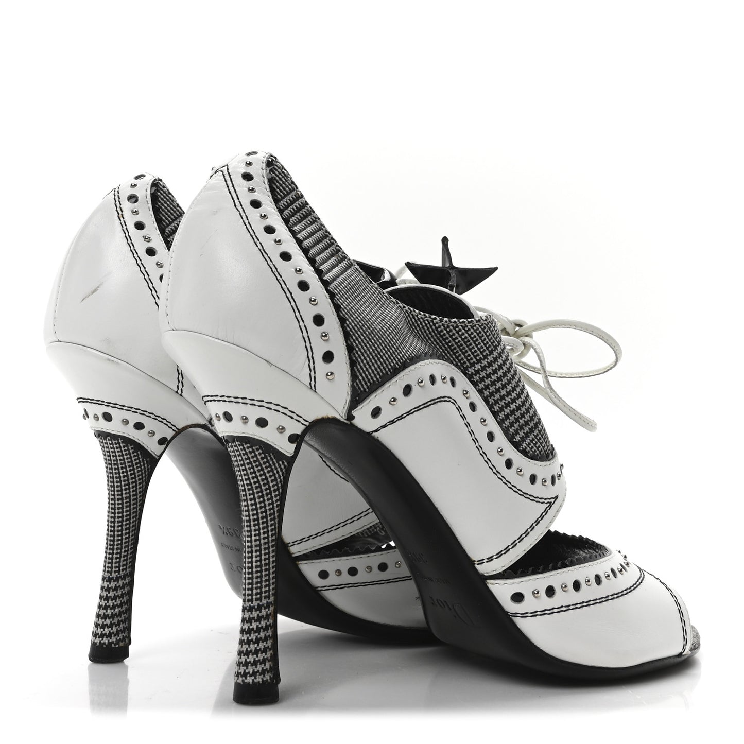 Calfskin Houndstooth Spectadior Pumps 39.5 White Black