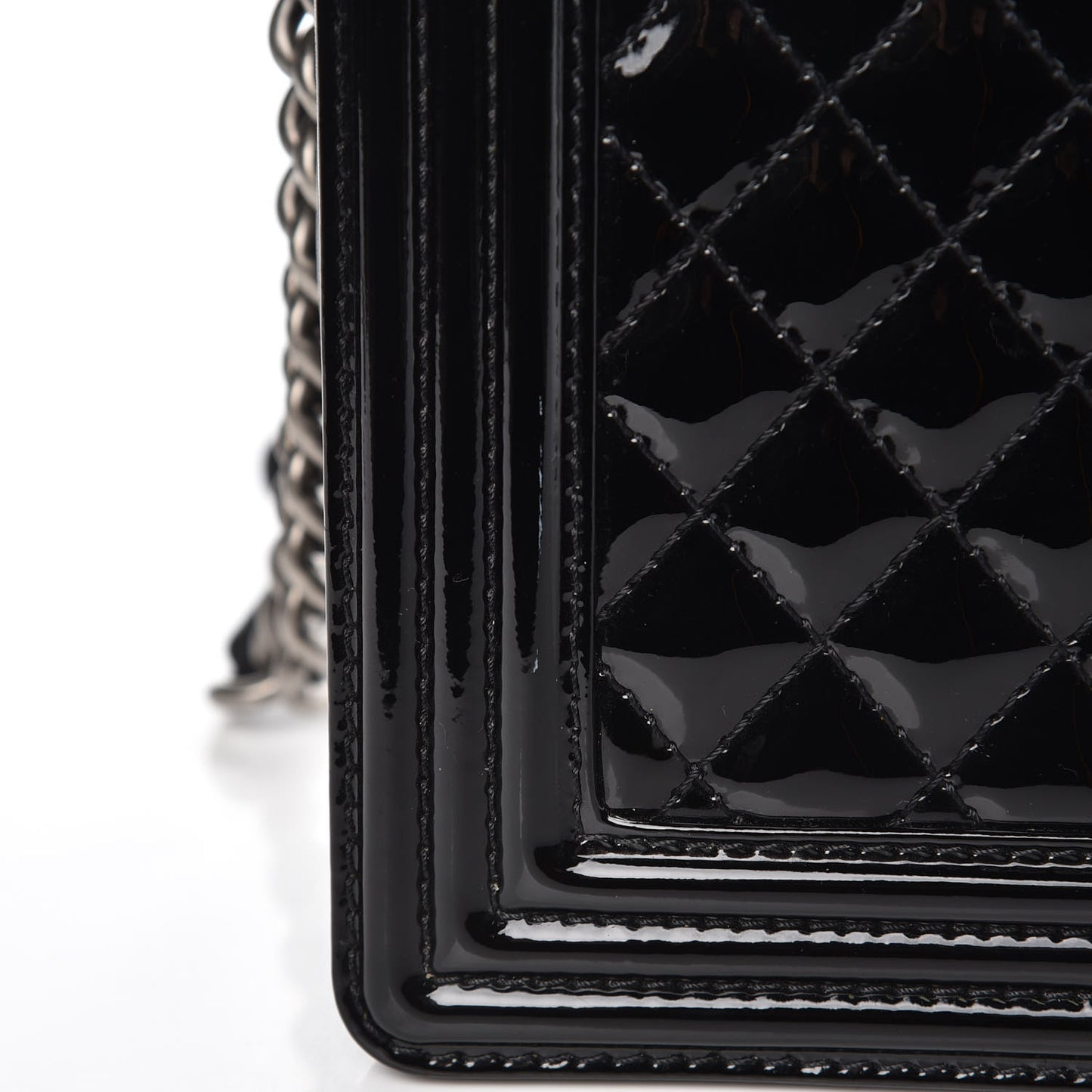 Patent Quilted Large Boy Flap Black