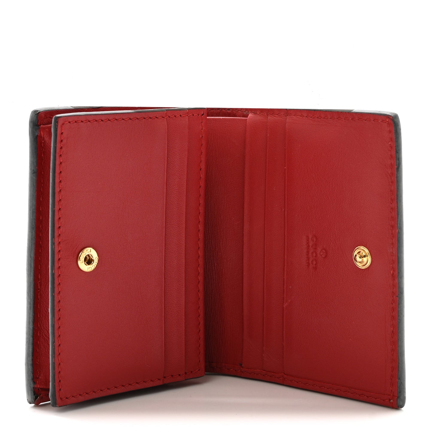 GG Supreme Monogram Bosco Patch Card Case Wallet Beige Malva Hibiscus Red