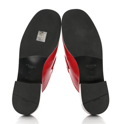 Prada Spazzolato Metal Triangle Logo 25mm Loafer Mules 38 Scarlatto 5 of 9