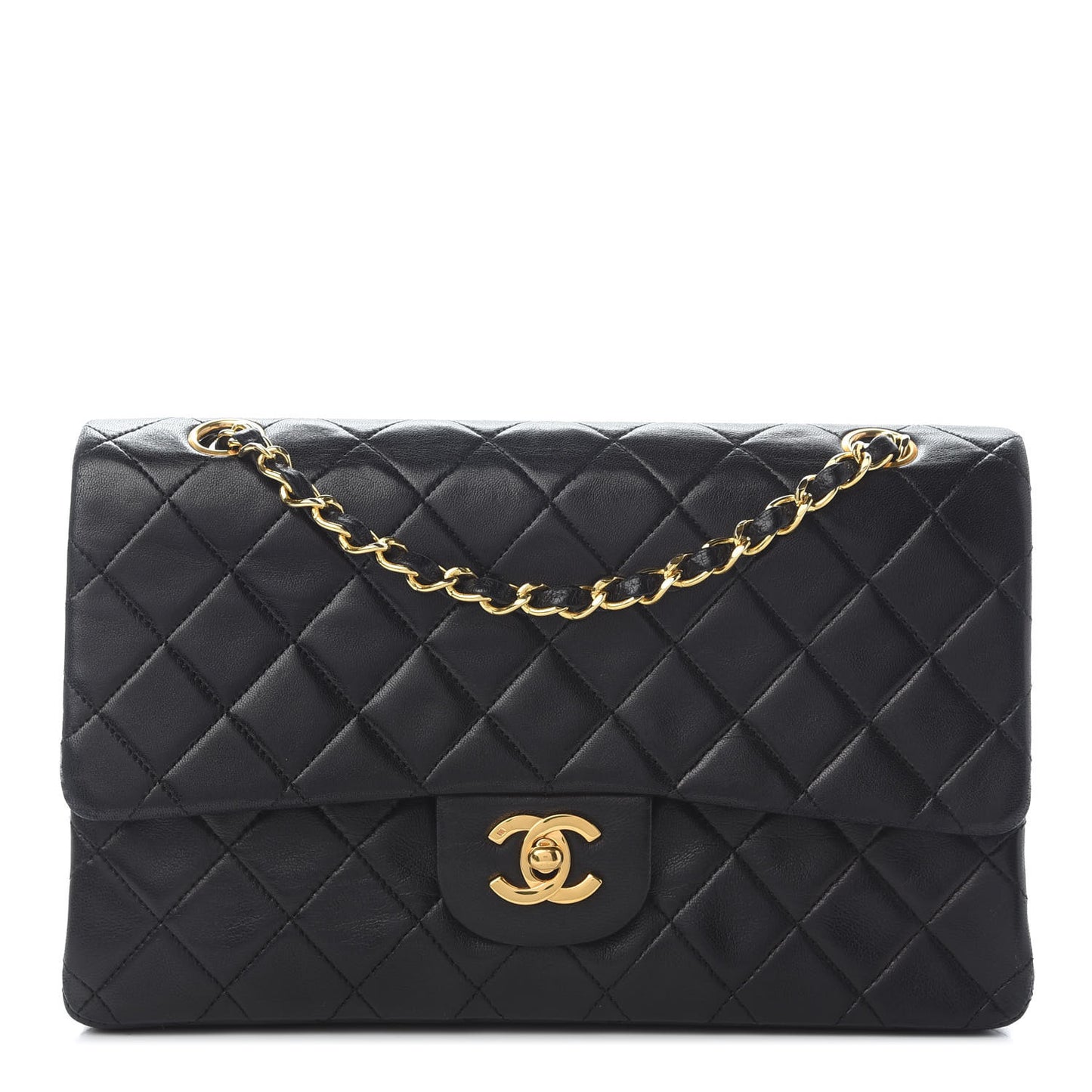 Lambskin Quilted Medium Double Flap Black