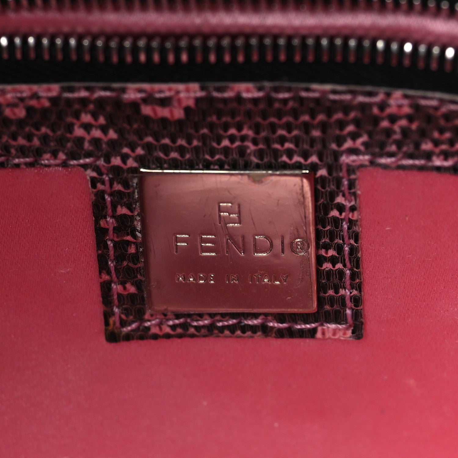 Fendi Lizard Zucca Floral Embroidered Baguette Tobacco Pink Multicolor 6 of 9