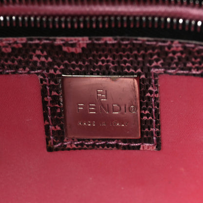 Fendi Lizard Zucca Floral Embroidered Baguette Tobacco Pink Multicolor 6 of 9