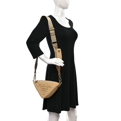 Prada Yarn Raffia Effect Crochet Triangle Shoulder Bag Naturale 2 of 11
