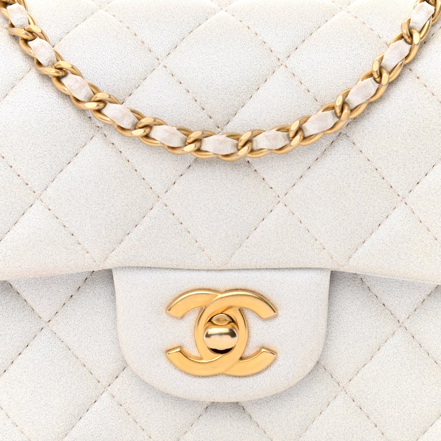 Iridescent Lambskin Quilted Mini Top Handle Rectangular Flap White