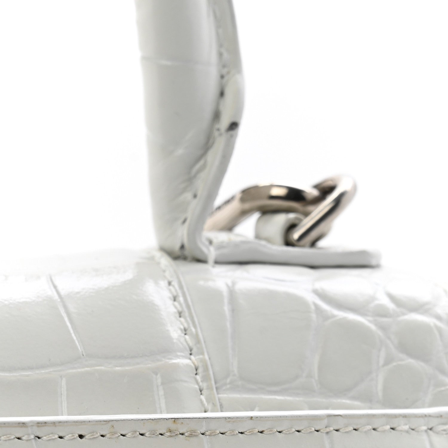 Balenciaga Shiny Calfskin Crocodile Embossed Hourglass Top Handle Bag XS White 13 of 13