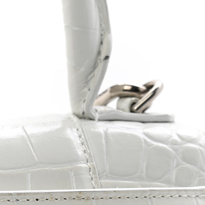 Balenciaga Shiny Calfskin Crocodile Embossed Hourglass Top Handle Bag XS White 13 of 13