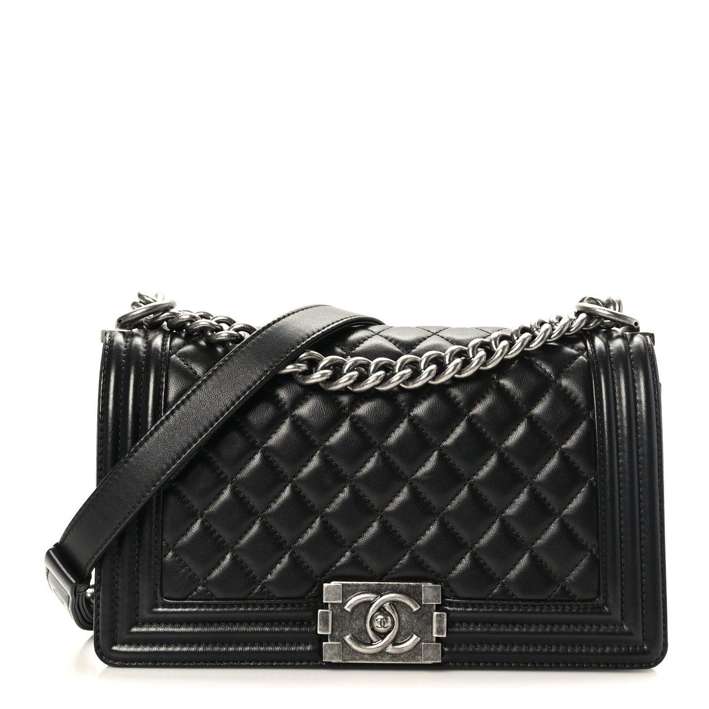Lambskin Quilted Medium Boy Flap Black
