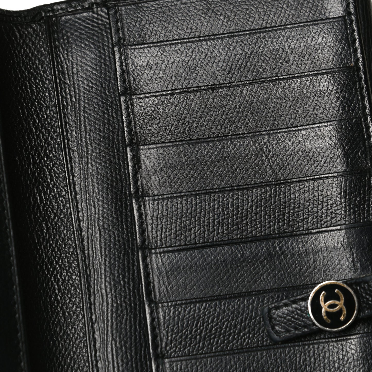 Grained Calfskin CC Button Long Wallet Black