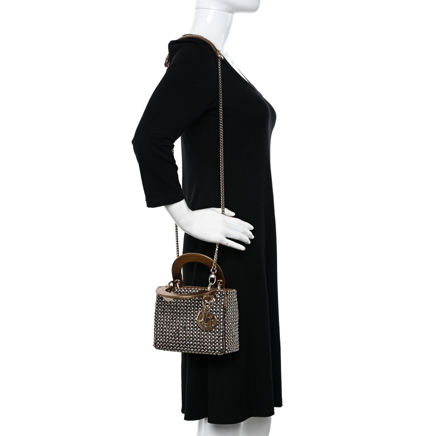 Metallic Calfskin Crystal Mini Lady Dior Gold