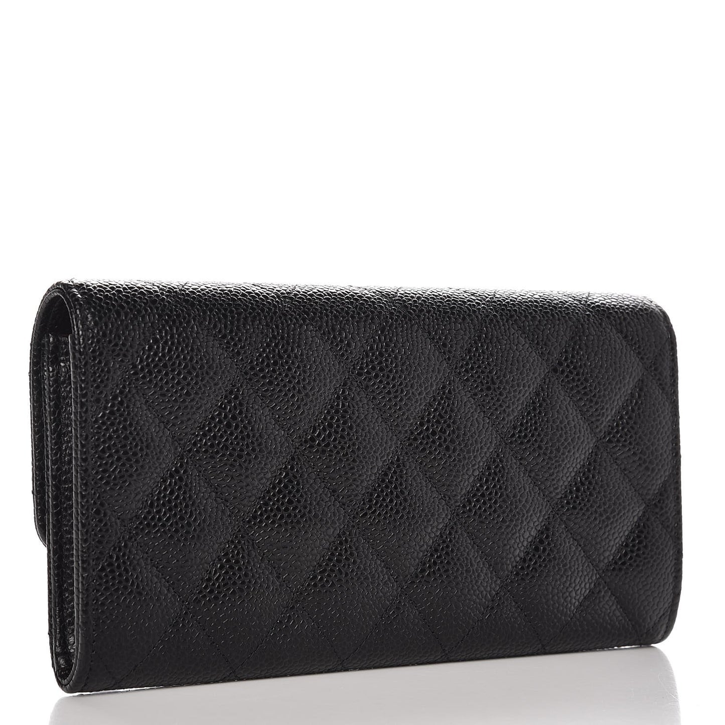 Caviar Quilted Large Gusset Flap Wallet Black