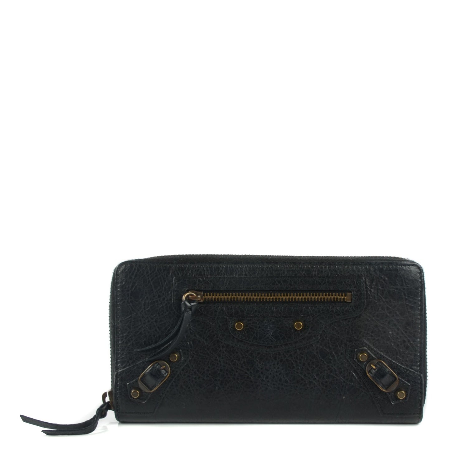 Agneau Classic Hardware Continental Zip Around Wallet Black