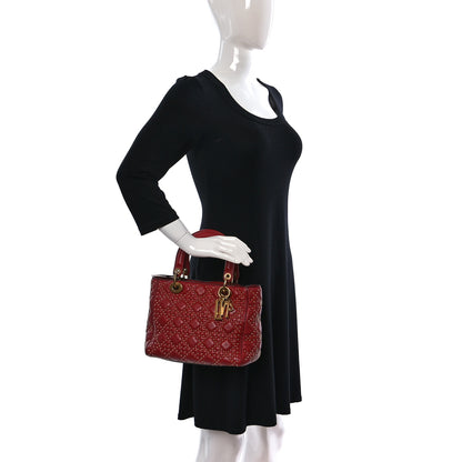 Christian Dior Calfskin Cannage Studded Medium Supple Lady Dior Red 2 of 15