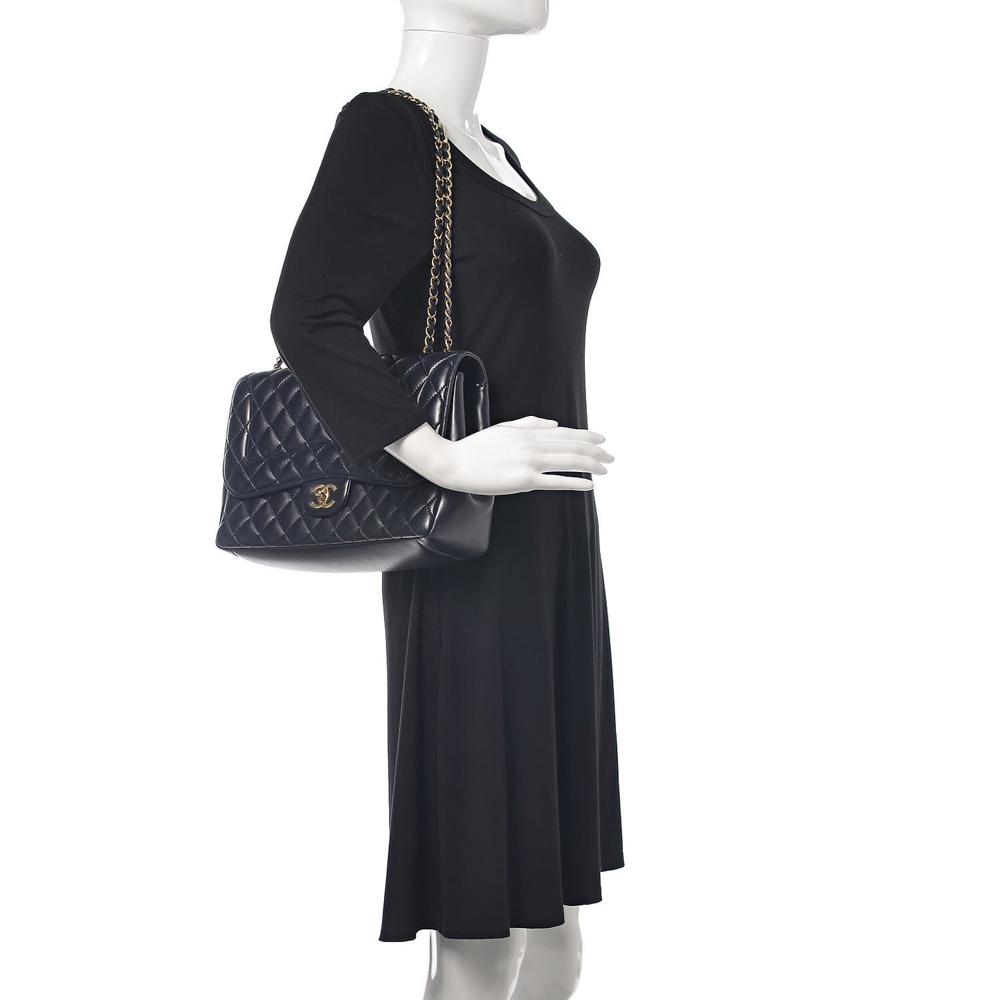 Lambskin Quilted Jumbo Mademoiselle Chic Flap Navy