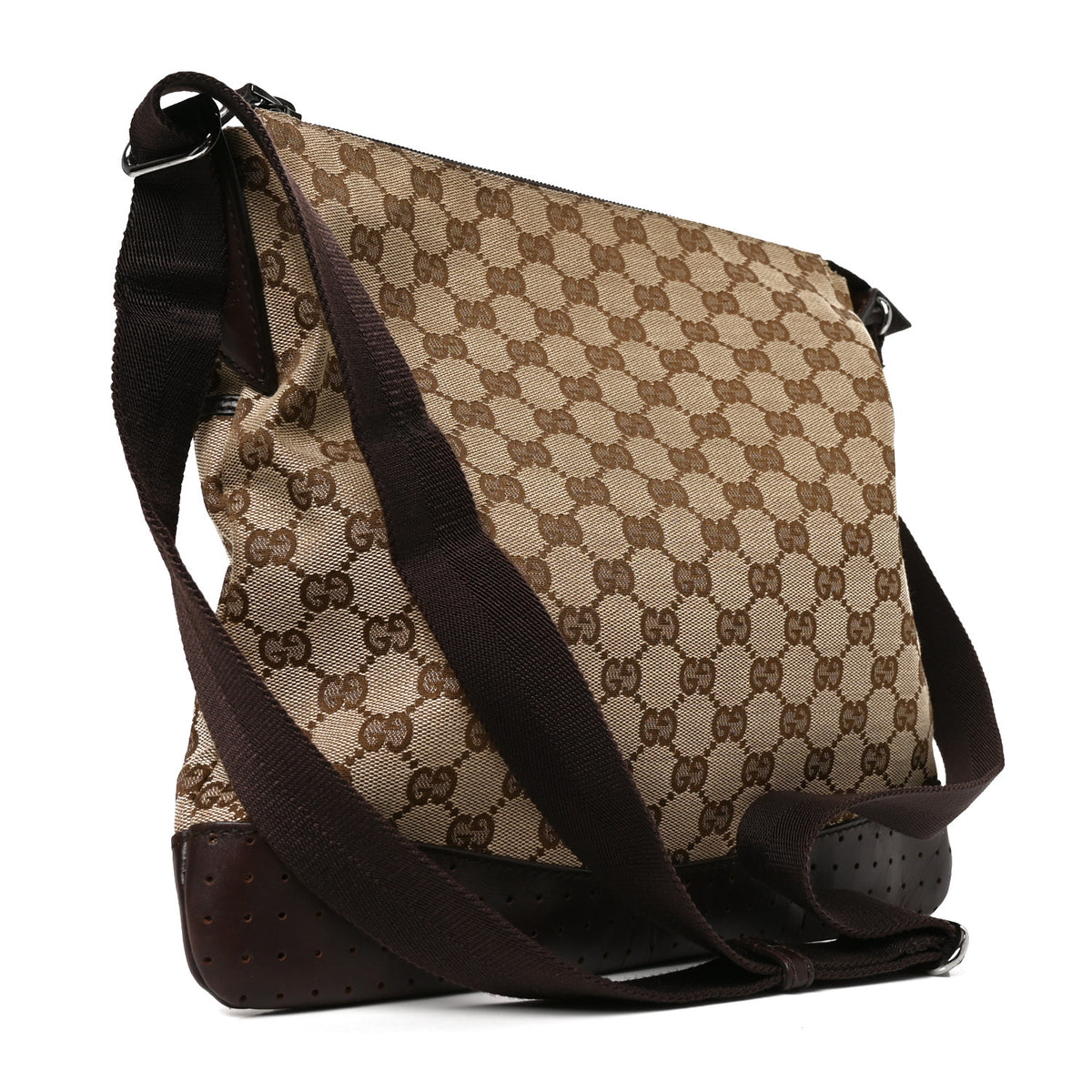 Monogram Calfskin Perforated Medium Flat Messenger Bag Dark Brown