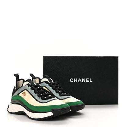 Chanel Suede Calfskin Mixed Fibers CC Sneakers 39 Ivory Green Light Blue 38 Ivory Green Light Blue 11 of 11