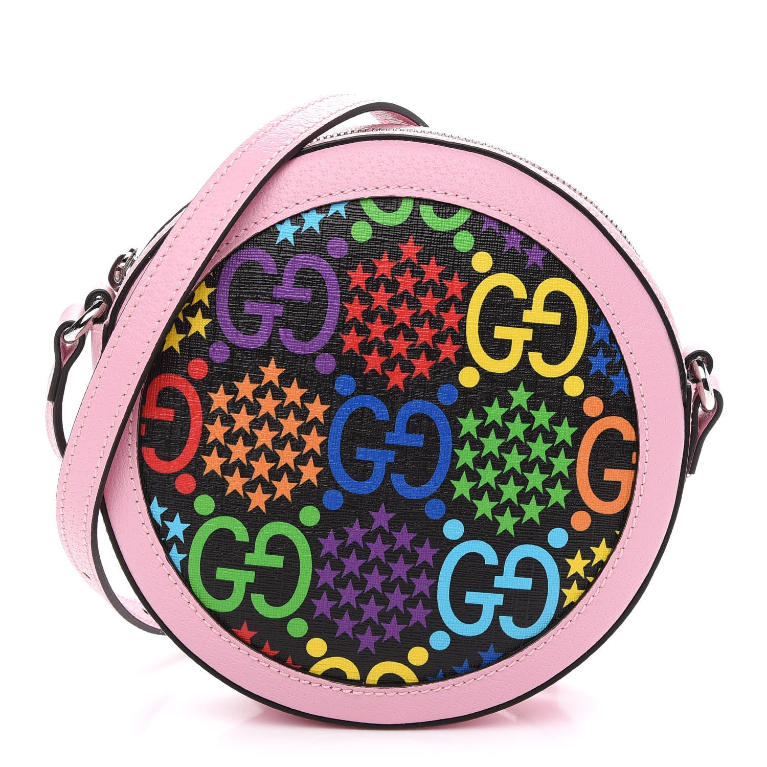 Gucci GG Supreme Monogram Psychedelic Round Shoulder Bag Black Multicolor Sugar Pink 1 of 9