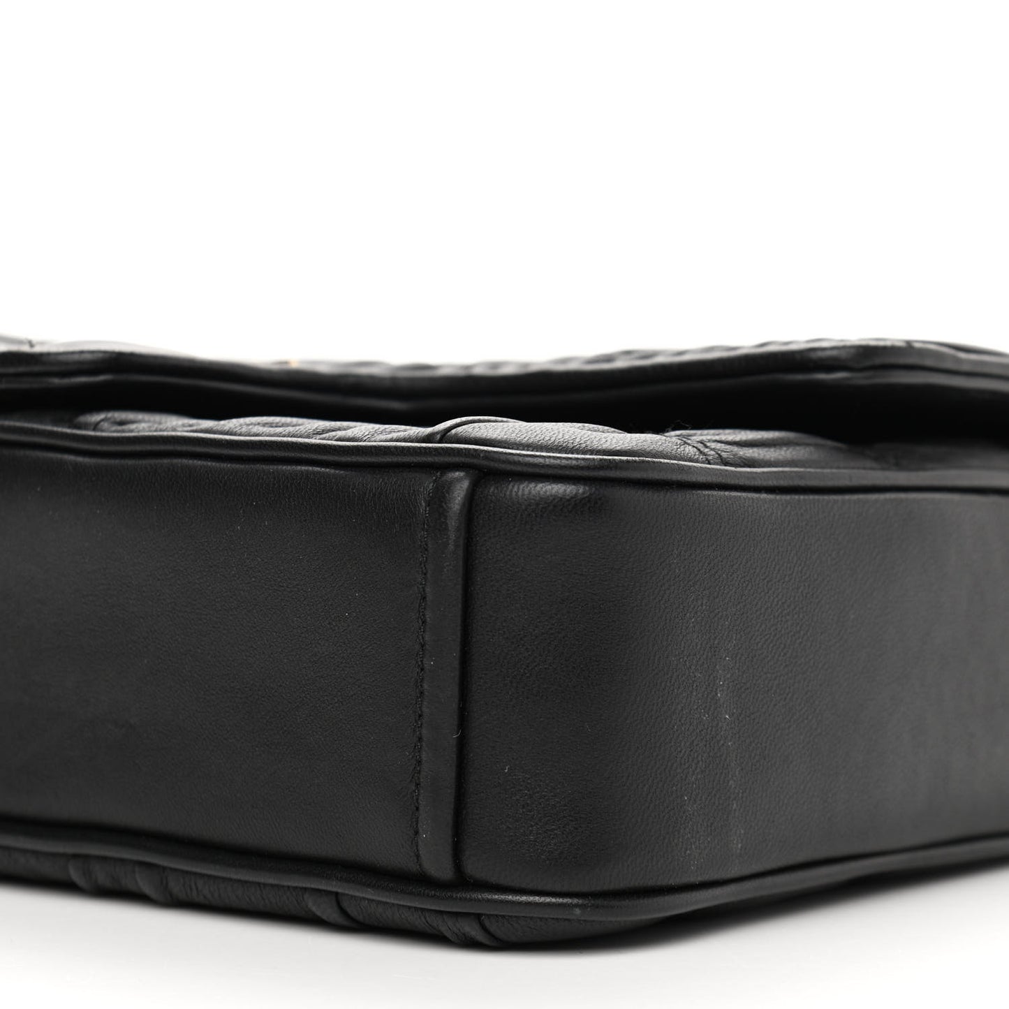Nappa Gaufre Medium Chain Flap Shoulder Bag Black