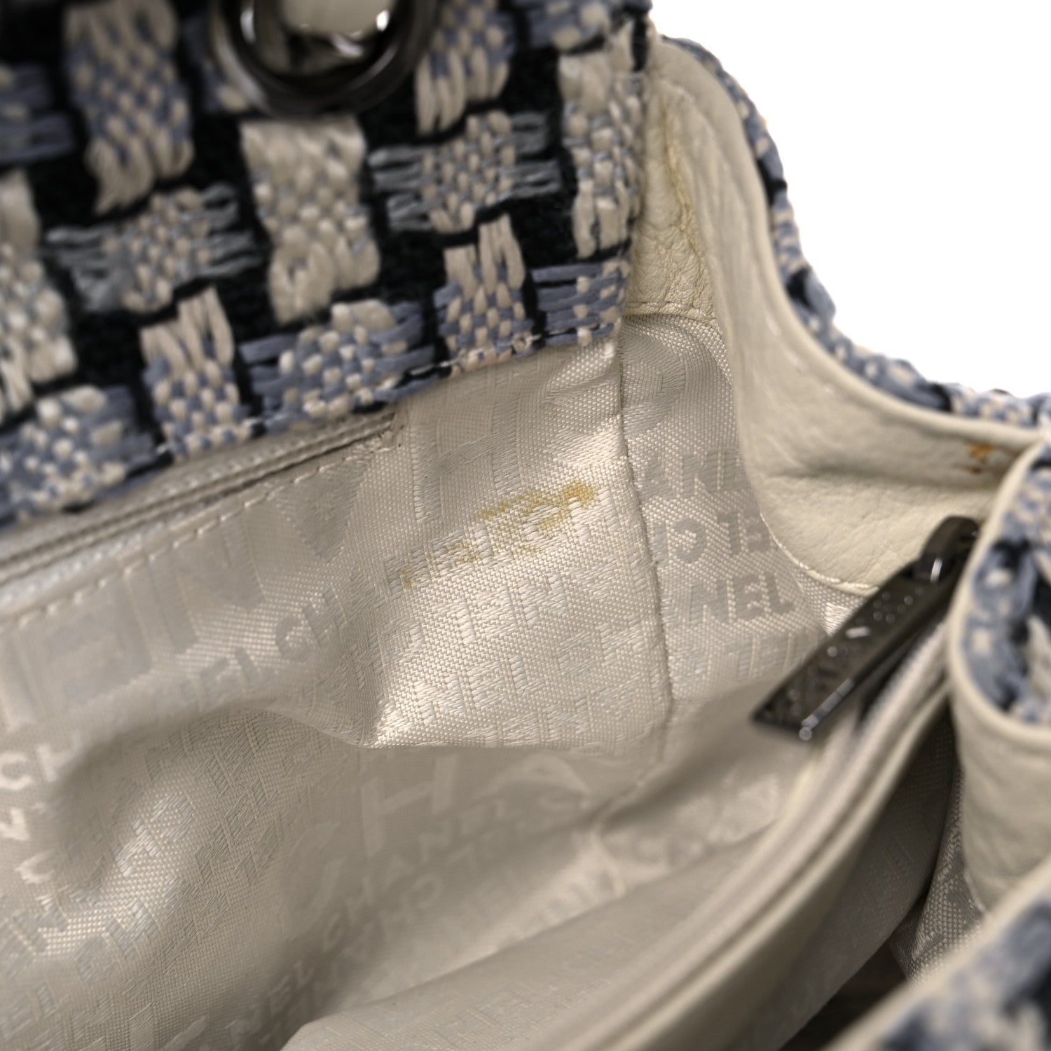 Chanel Tweed Calfskin Woven Single Flap Blue 10 of 19