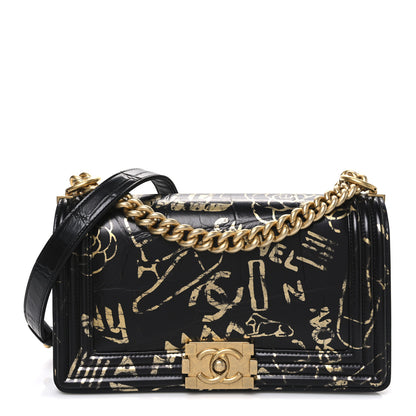 Chanel Calfskin Crocodile Embossed Graffiti Cocodile Medium Boy Flap Black 1 of 10