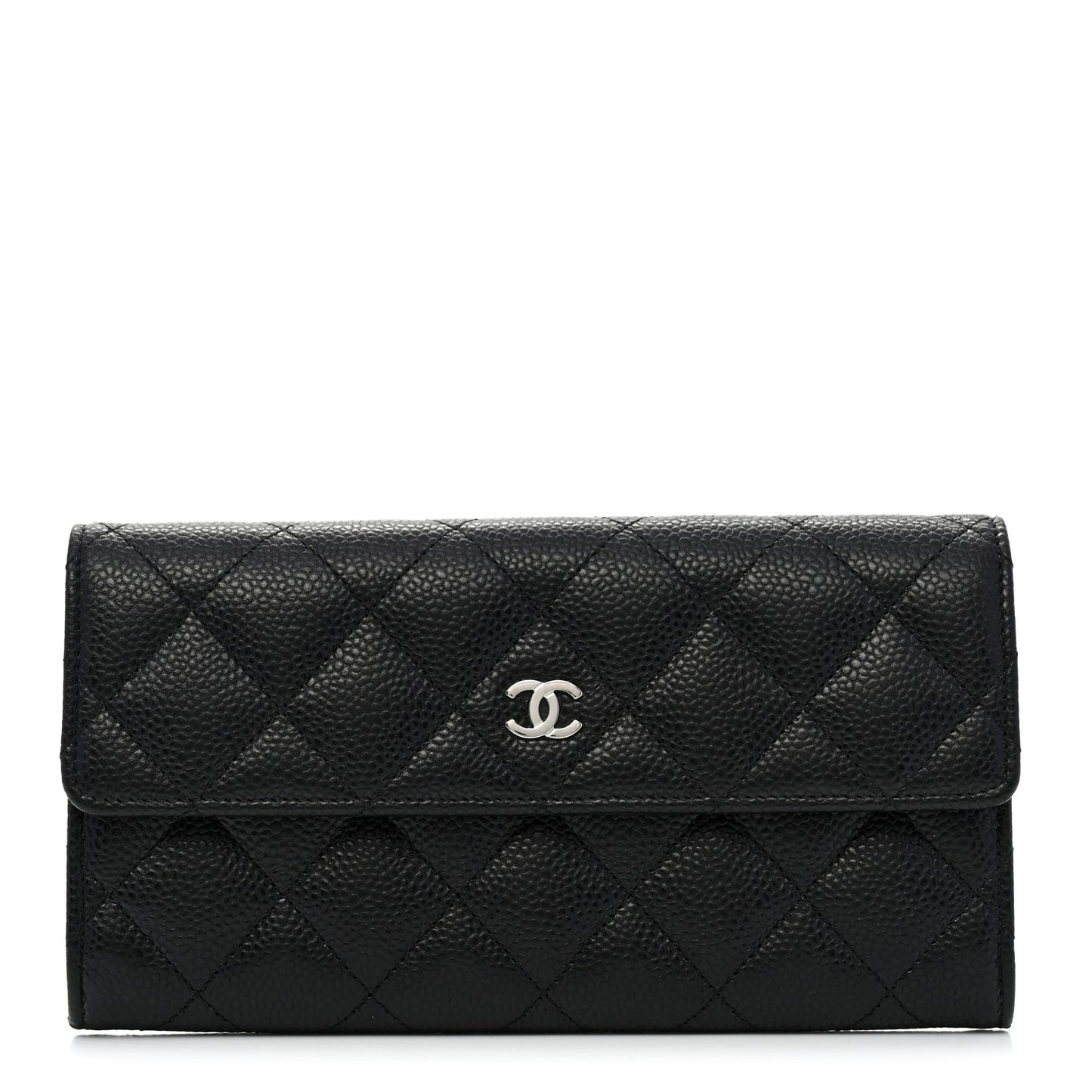 Caviar Quilted Large Gusset Flap Wallet Black