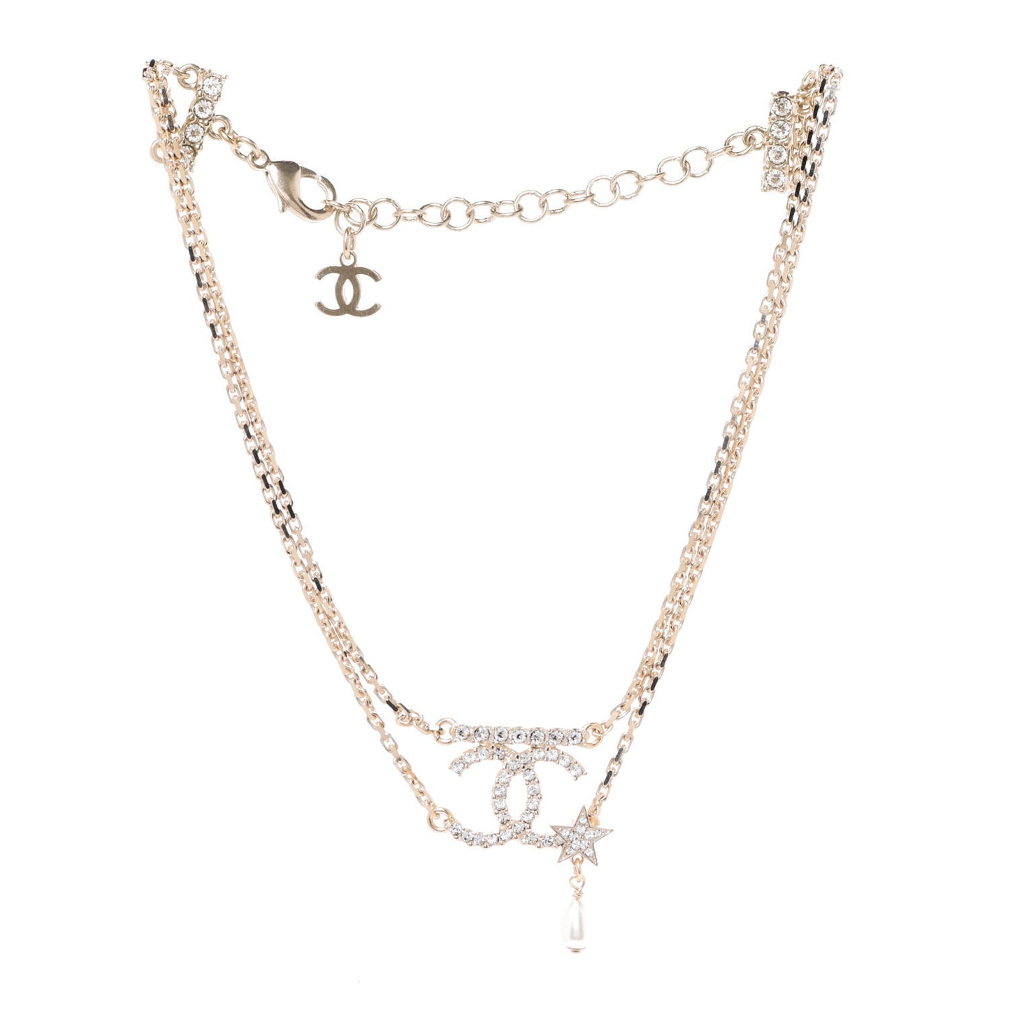 Pearl Crystal CC Star Choker Necklace Gold
