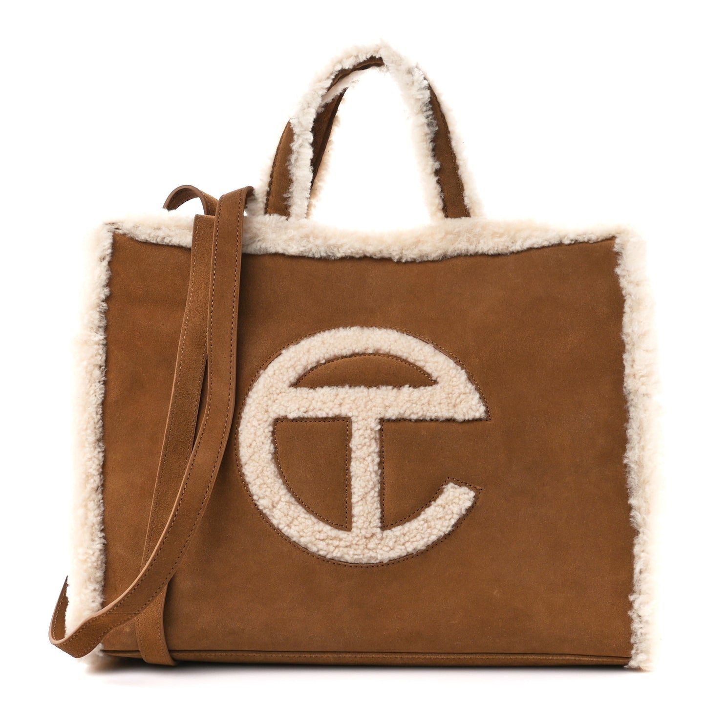 X UGG Suede Shearling Medium Shopping Bag Chestnut