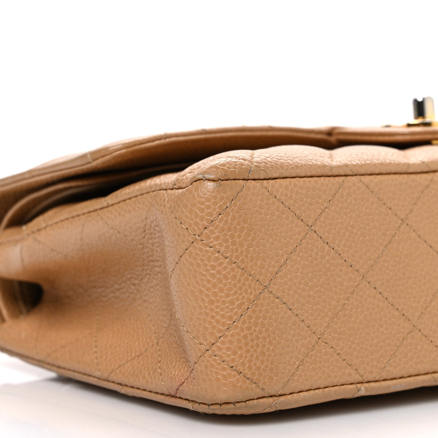 Caviar Quilted Medium Double Flap Beige