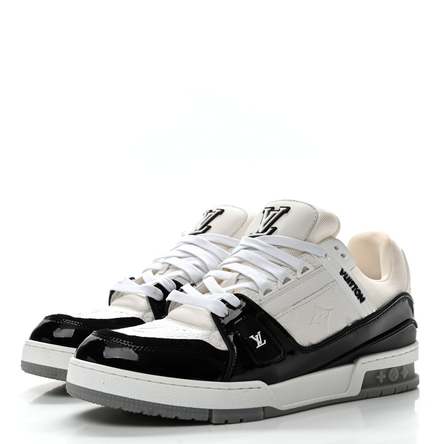 Louis Vuitton Calfskin Patent Mens LV Trainer Sneakers 9 White Black 4 of 9