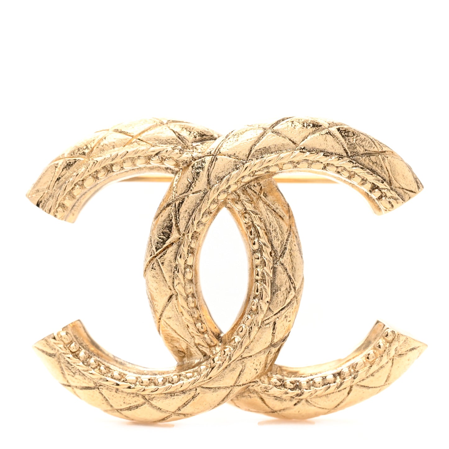 Metal Quilted CC Brooch Light Gold