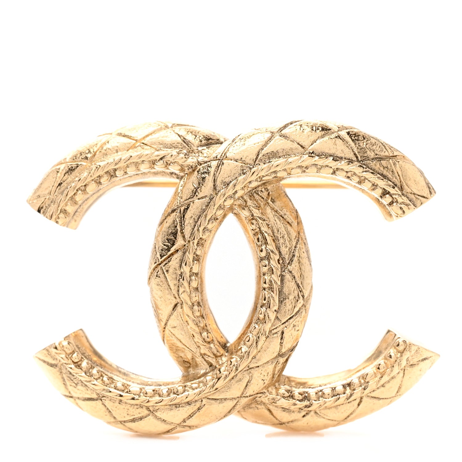 Chanel Metal Quilted CC Brooch Light Gold 1 of 5