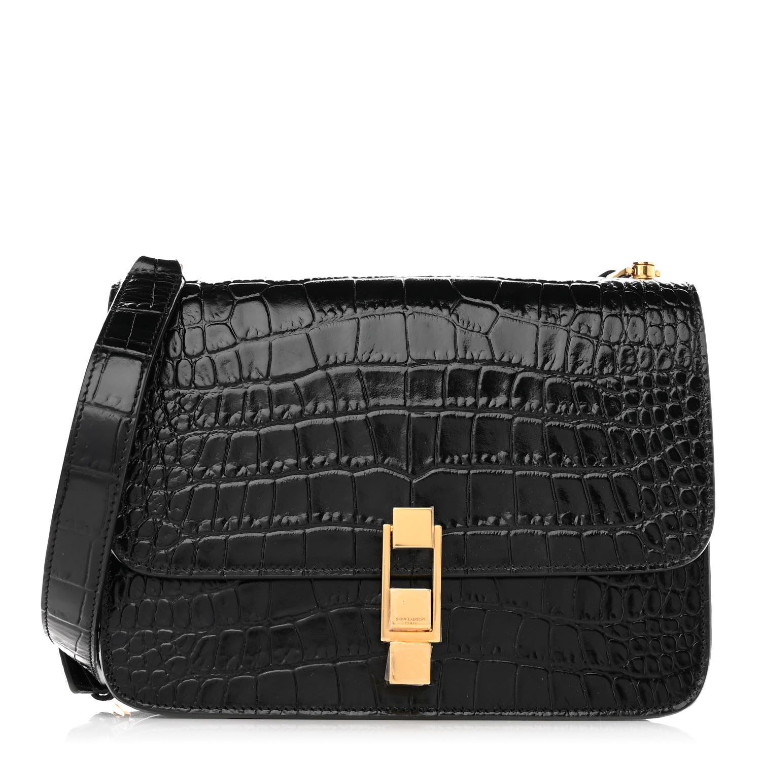 Saint Laurent Calfskin Crocodile Embossed Carre Satchel Black 1 of 10