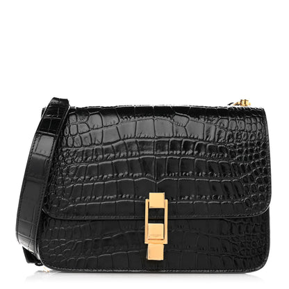 Saint Laurent Calfskin Crocodile Embossed Carre Satchel Black 1 of 10