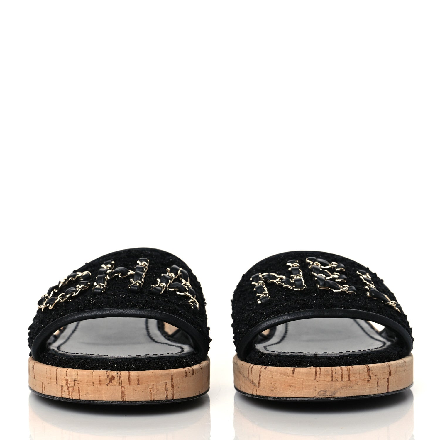 Chanel Tweed Cork CC Chain Mule Sandal 39 Black 2 of 9