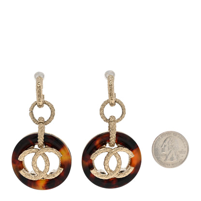 Chanel Resin Logo CC Chain Clip On Earrings Gold Tortoise 2 of 5