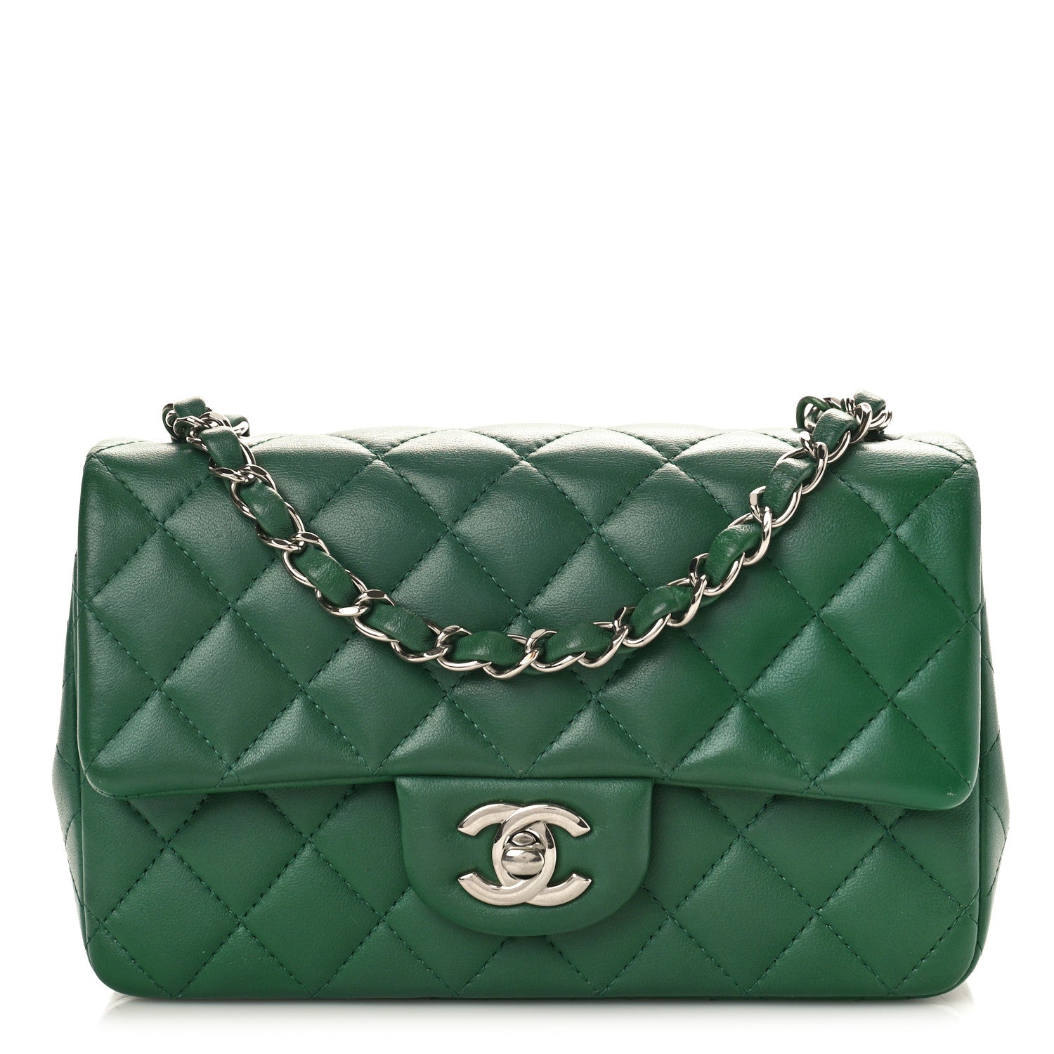 Chanel Lambskin Quilted Mini Rectangular Flap Dark Green 1 of 9