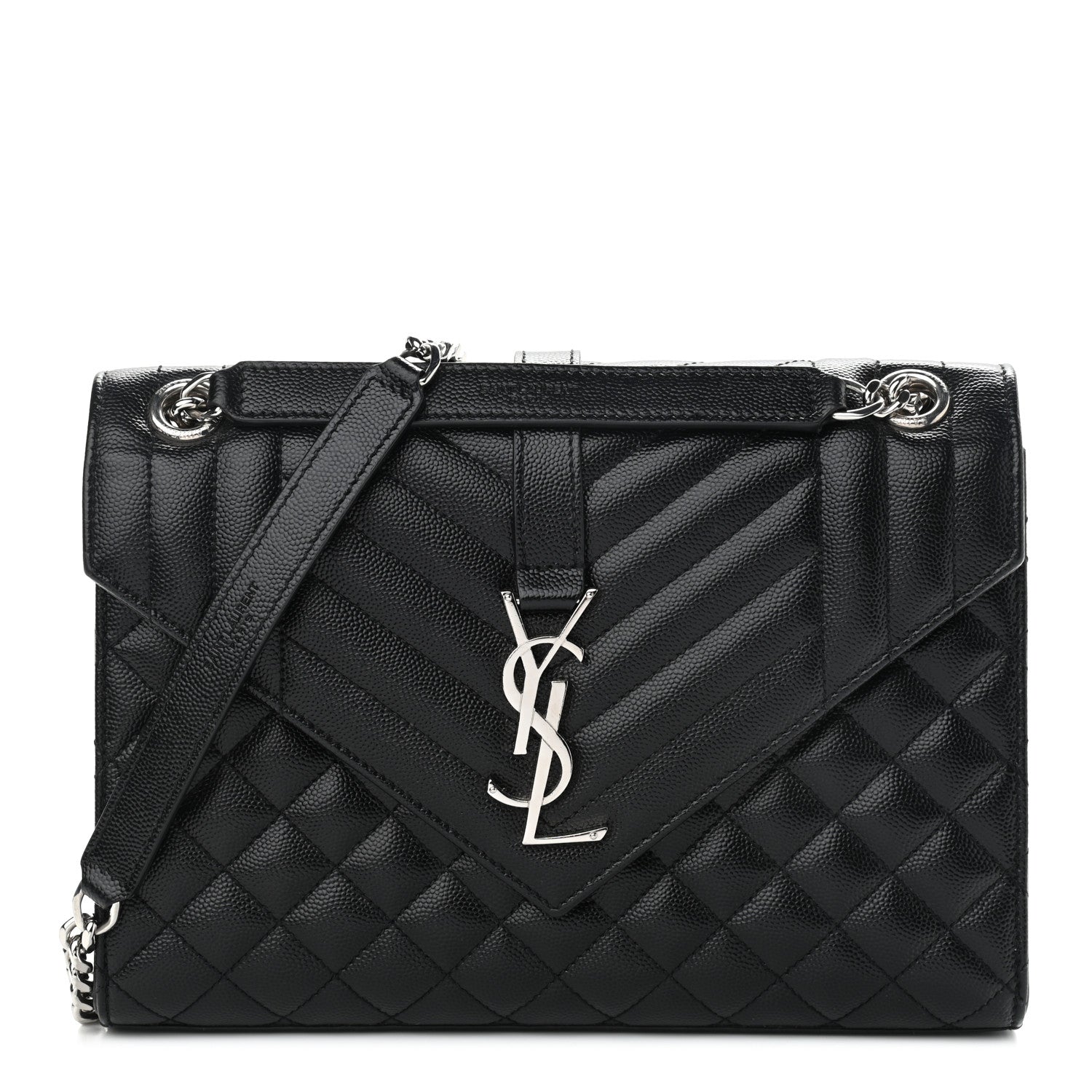 Saint Laurent Grain De Poudre Textured Mixed Matelasse Triquilt Medium Monogram Satchel Black 1 of 11