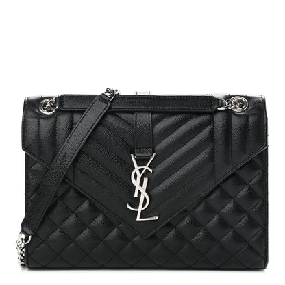 Saint Laurent Grain De Poudre Textured Mixed Matelasse Triquilt Medium Monogram Satchel Black 1 of 11
