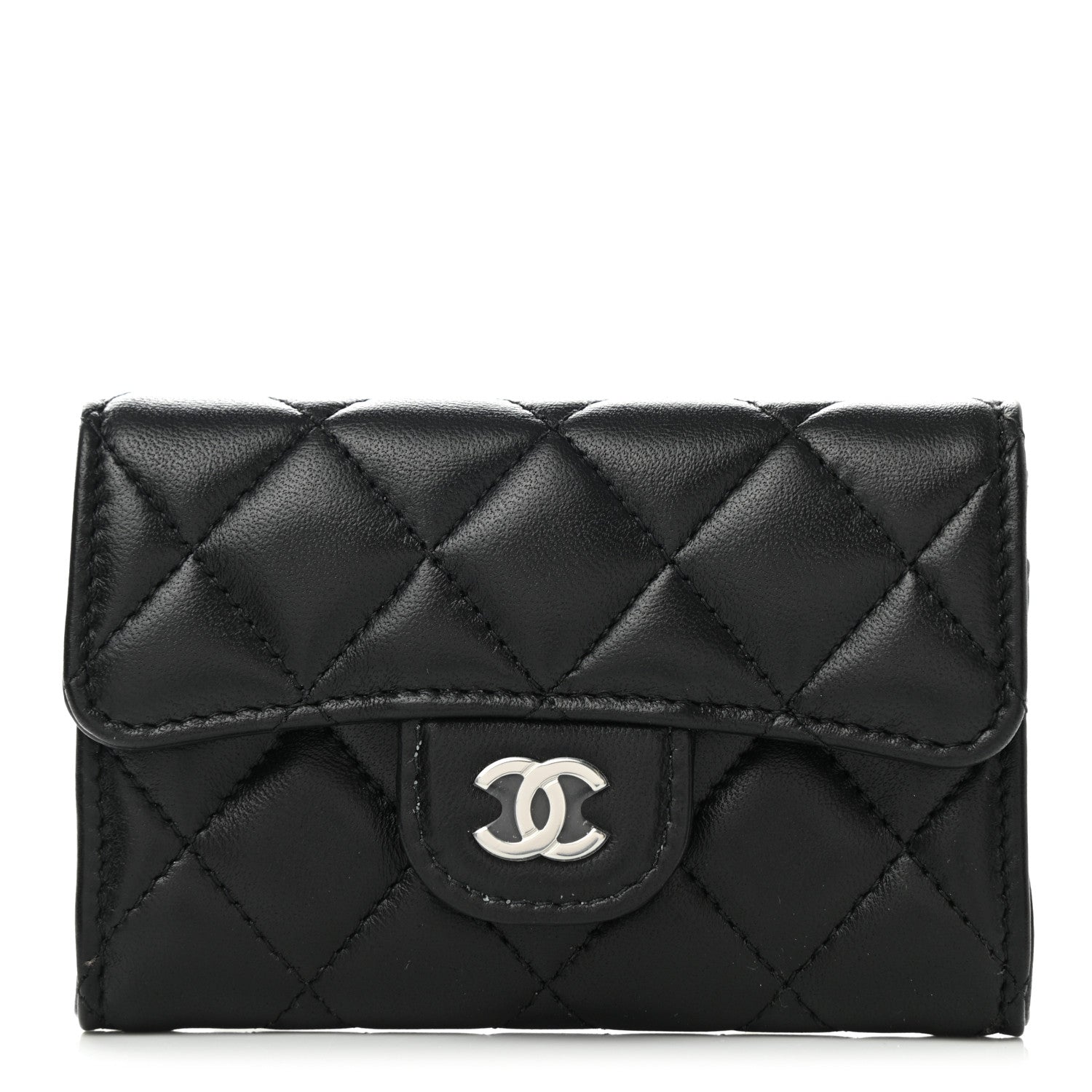 Chanel Lambskin Quilted Flap Card Holder Wallet Black 1 of 9