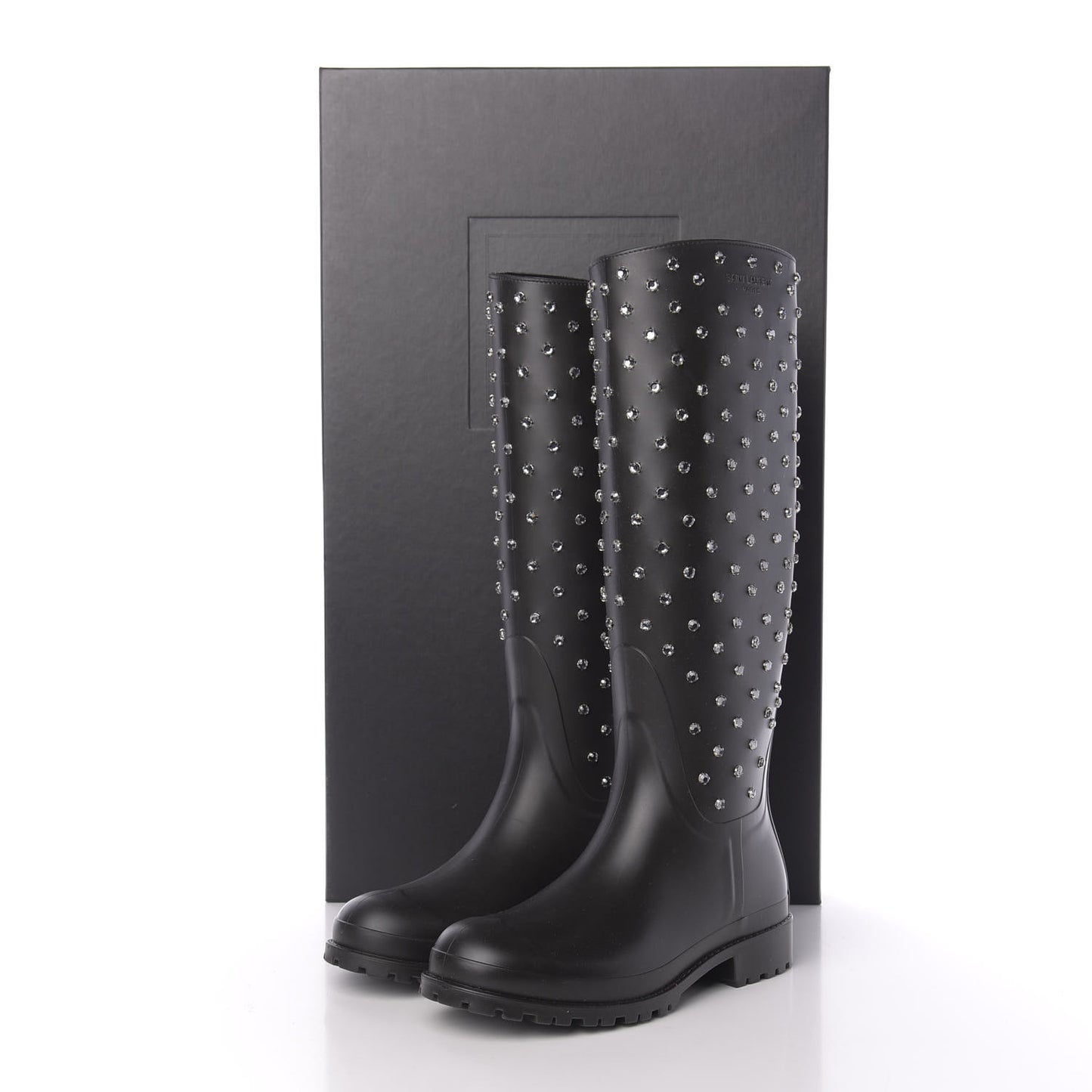 Rubber Crystal Studded Festival Rain Boots 38 Black