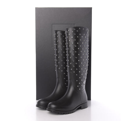 Saint Laurent Rubber Crystal Studded Festival Rain Boots 38 Black 8 of 8