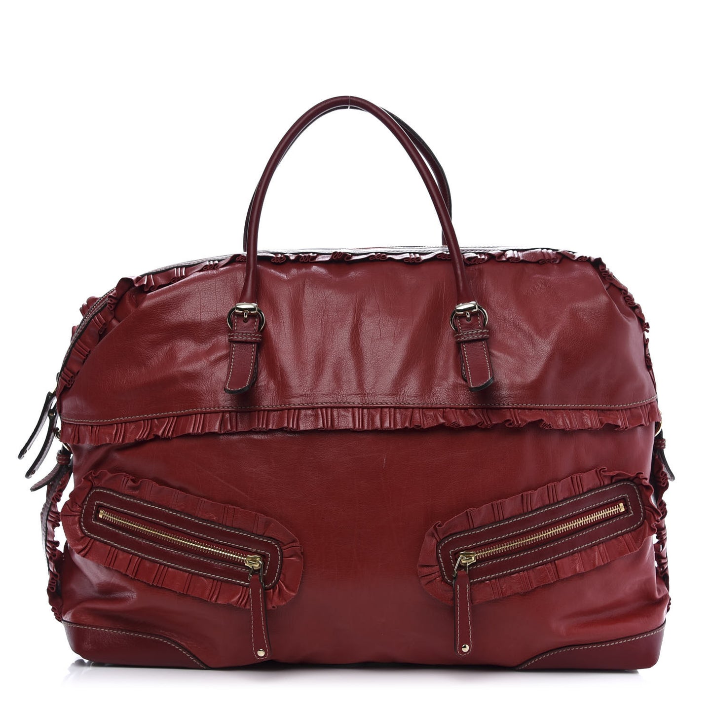 Calfskin Ruffle Medium Sabrina Boston Tote Red
