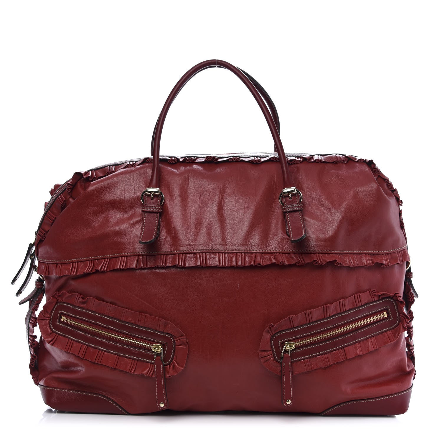 Gucci Calfskin Ruffle Medium Sabrina Boston Tote Red 1 of 16