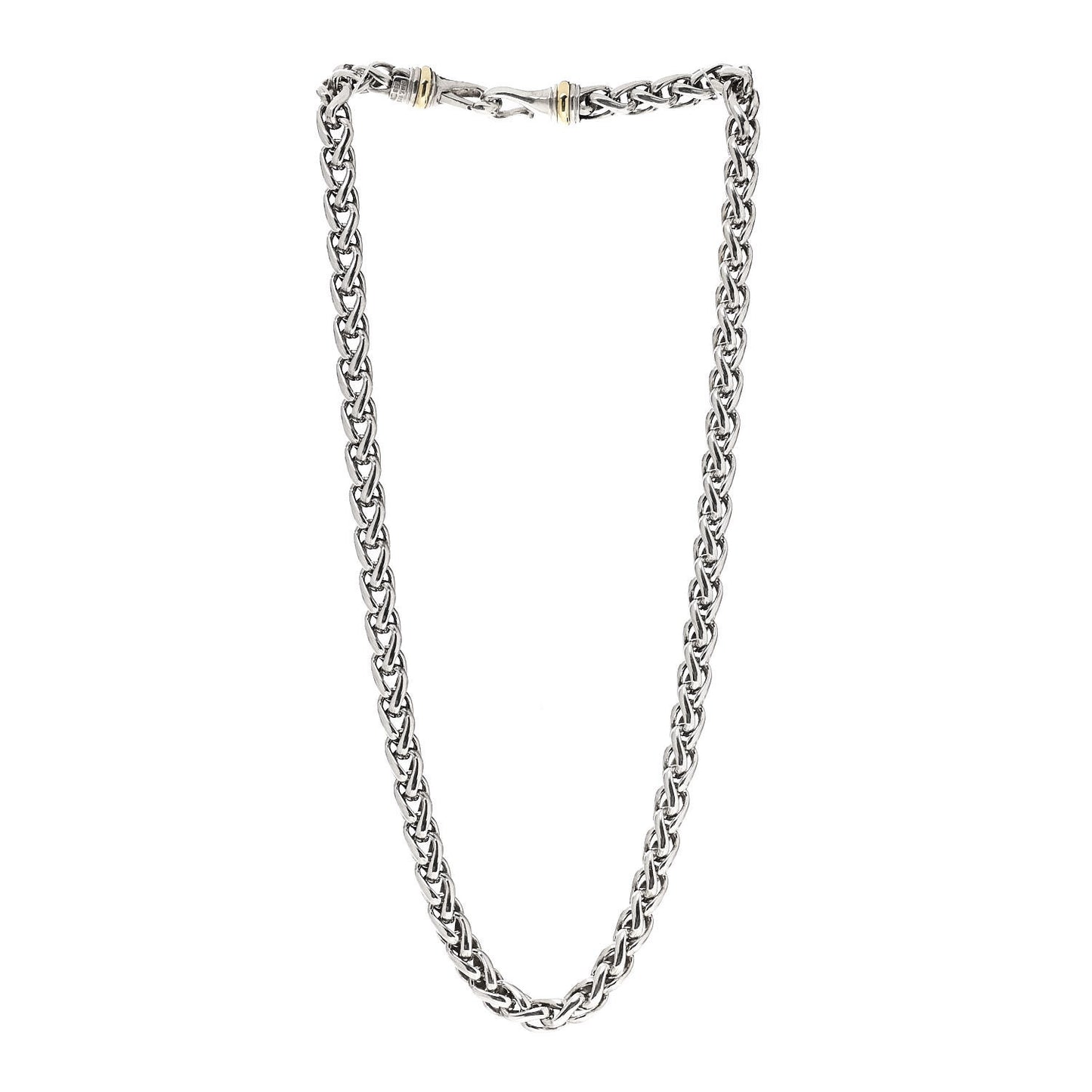 Sterling Silver 14K Yellow Gold 8mm Wheat Chain Necklace