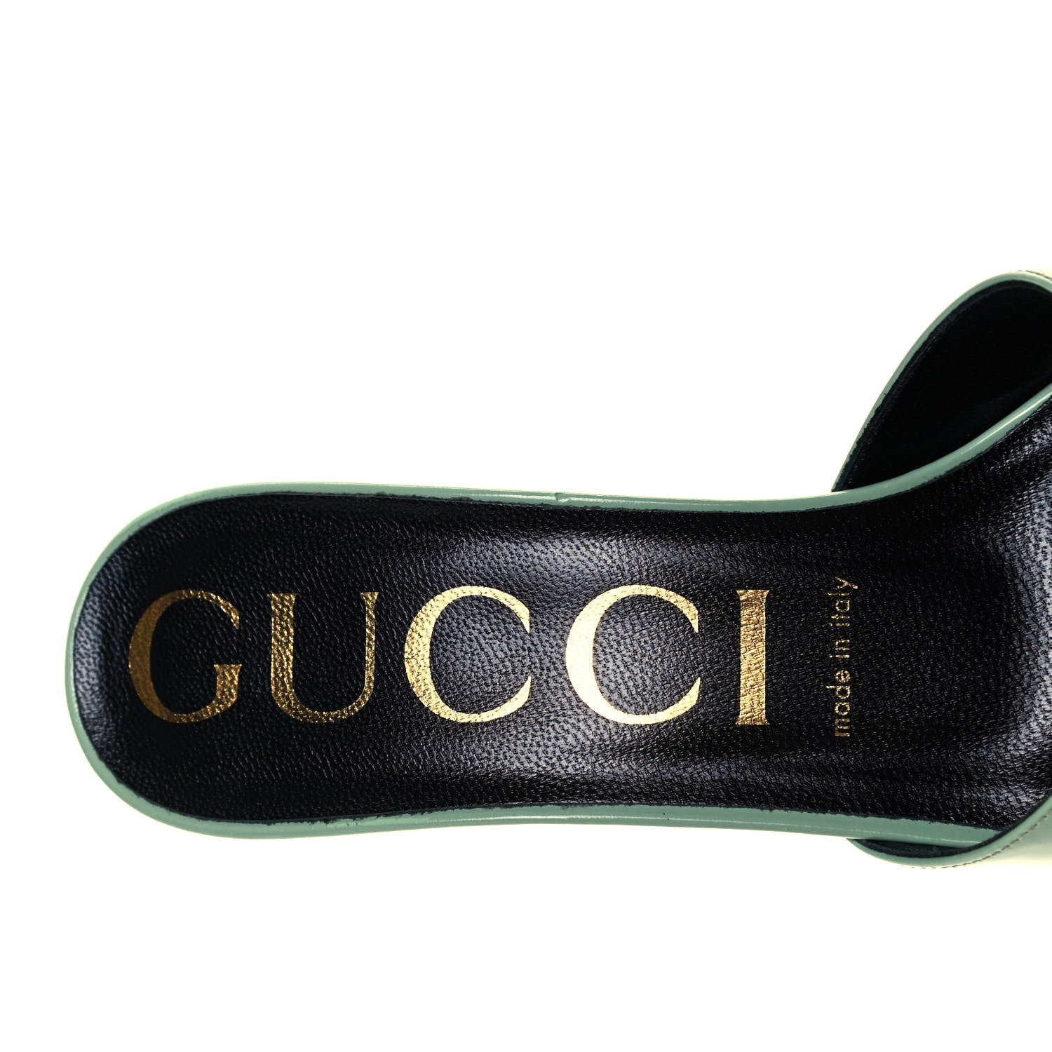 Gucci Polished Calfskin Scarlet Mid Heel Slide Sandals 38 Aqua Green 7 of 7