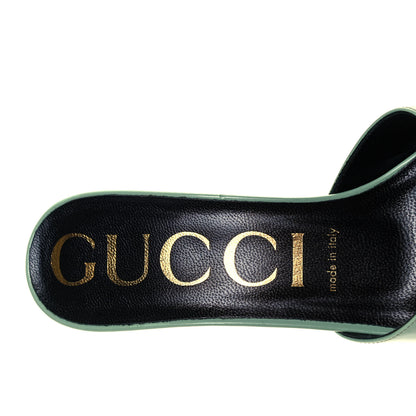Gucci Polished Calfskin Scarlet Mid Heel Slide Sandals 38 Aqua Green 7 of 7