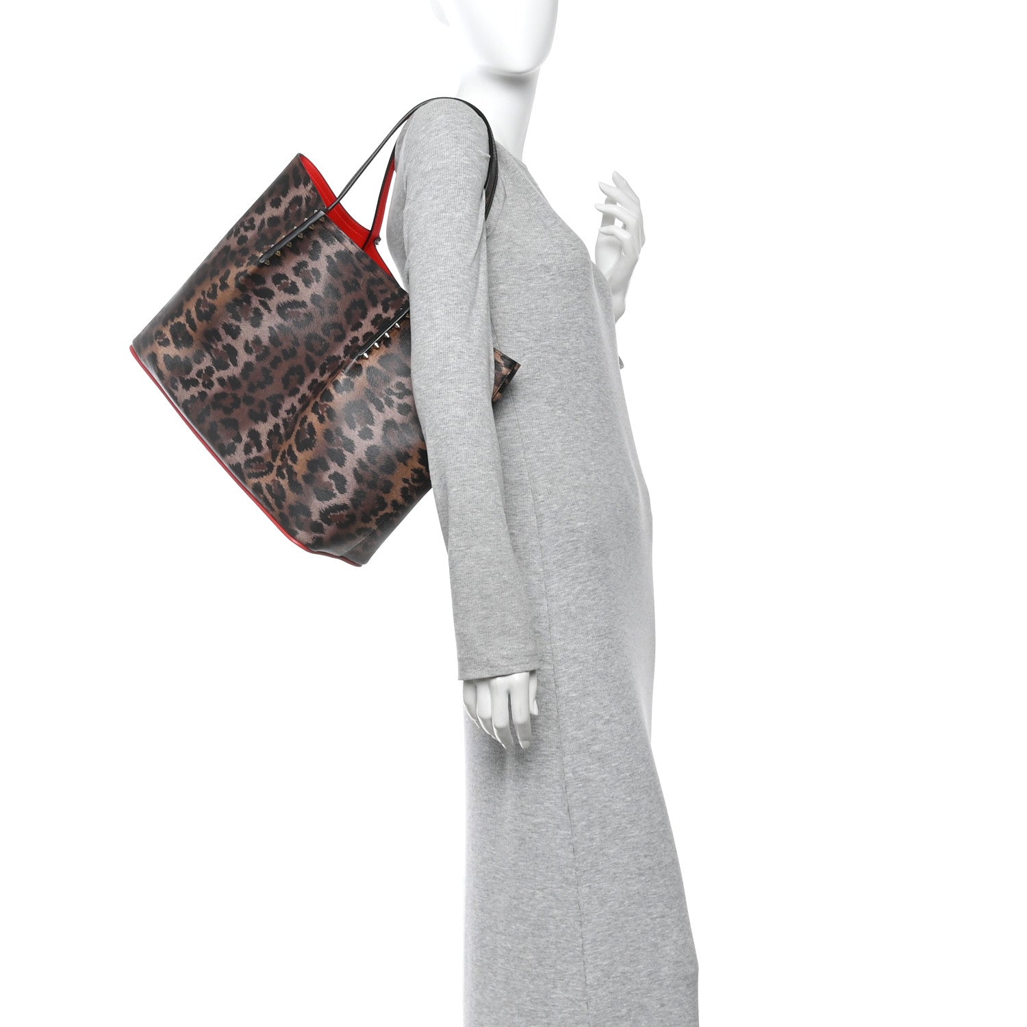 Christian Louboutin Calfskin Leopard Print Spikes East West Cabata Tote Brown 2 of 9