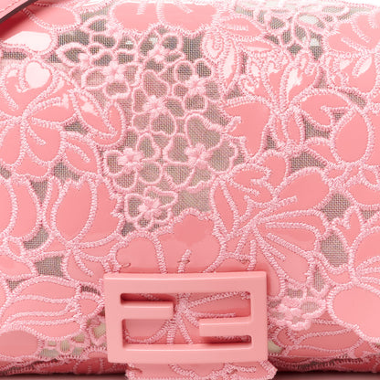 Fendi Mesh Patent Floral Embroidered Monochrome Baguette Pink 8 of 10