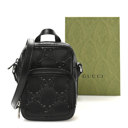 Gucci Calfskin GG Tennis Embossed Mini Double Zip Messenger Bag Black 11 of 12