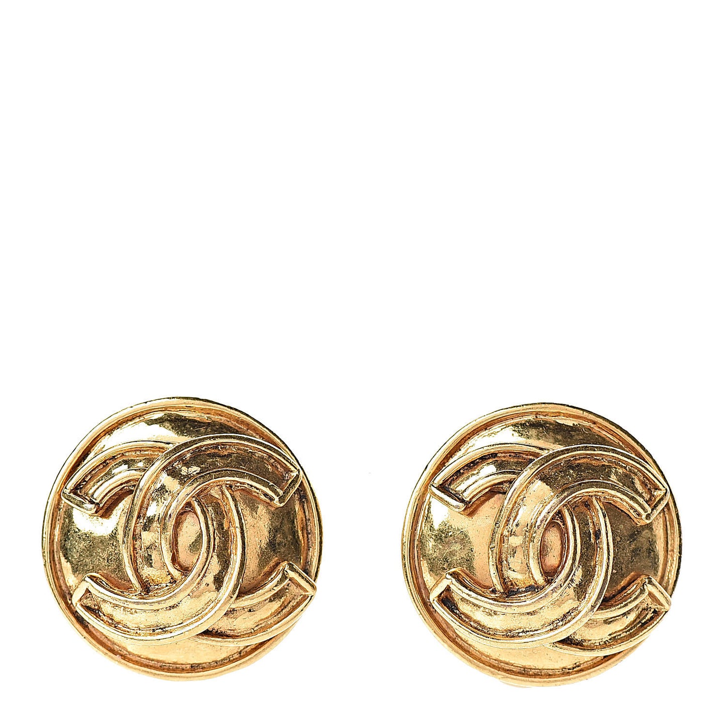 CC Button Clip On Earrings Gold